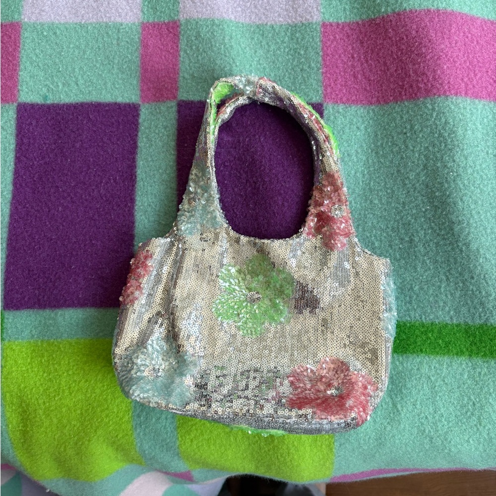Anna Sui Silver Green Mini Bag with Shimmery Finish